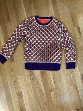 Purple Trim Orange Patterned Women's Sweater